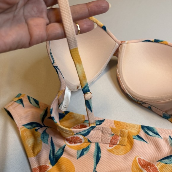 Shade & Shore Swimsuit Double Tie Front Ribbed Pad Multicolor 36C Graphic Fruit - Picture 3 of 12